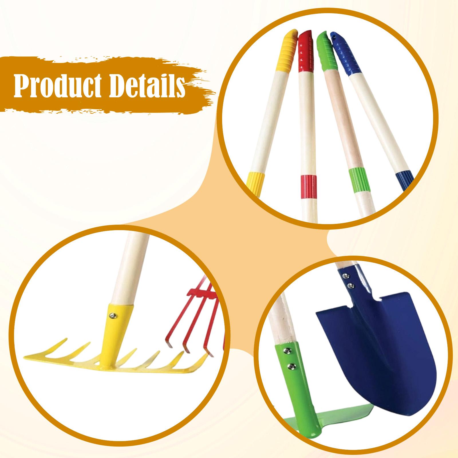 Gardening Tools Girls - 女の子と男の子向けのミニガーデンツールセット。炭素鋼製の熊手、鍬、シャベル。子供向けのビーチや砂浜で遊べる屋外用おもちゃ。