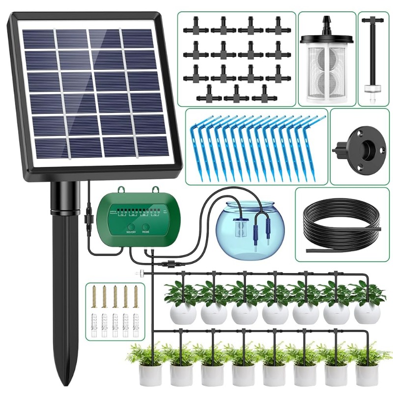 Automatic Plant Waterer - ソーラーインテリジェント灌漑キット 6V 2W 内蔵 1800mAh バッテリー灌漑鉢植え