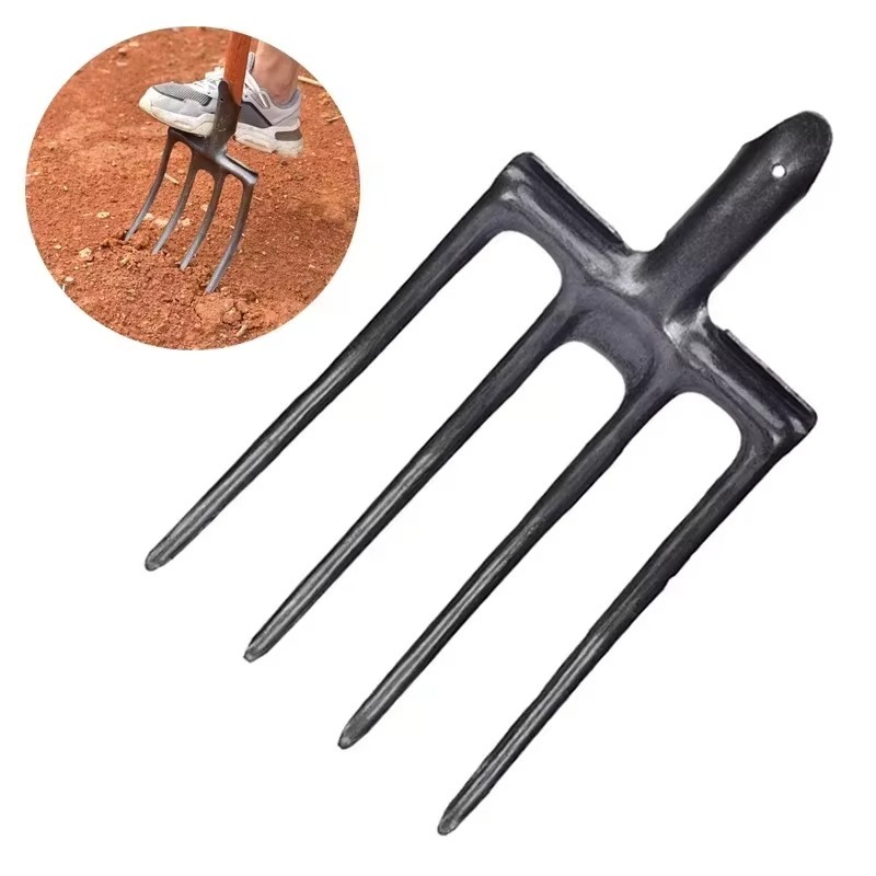 Spade Digging Fork - 4本のフォークが付いた炭素鋼製農業用掘り起こしフォーク、庭用スコップ、肥料散布用フォーク、屋外での土壌耕耘用具
