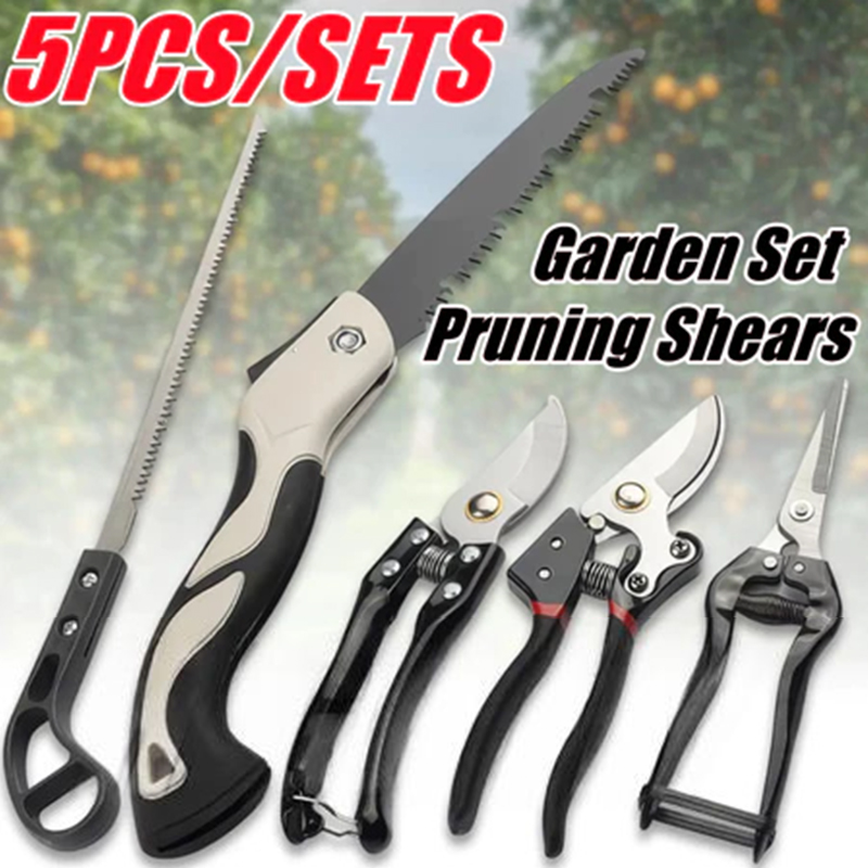 Gardening Tools Essential - オールインワンガーデン剪定ツールキット；剪定ばさみ、折りたたみ式鋏を含む5つの必須ツール