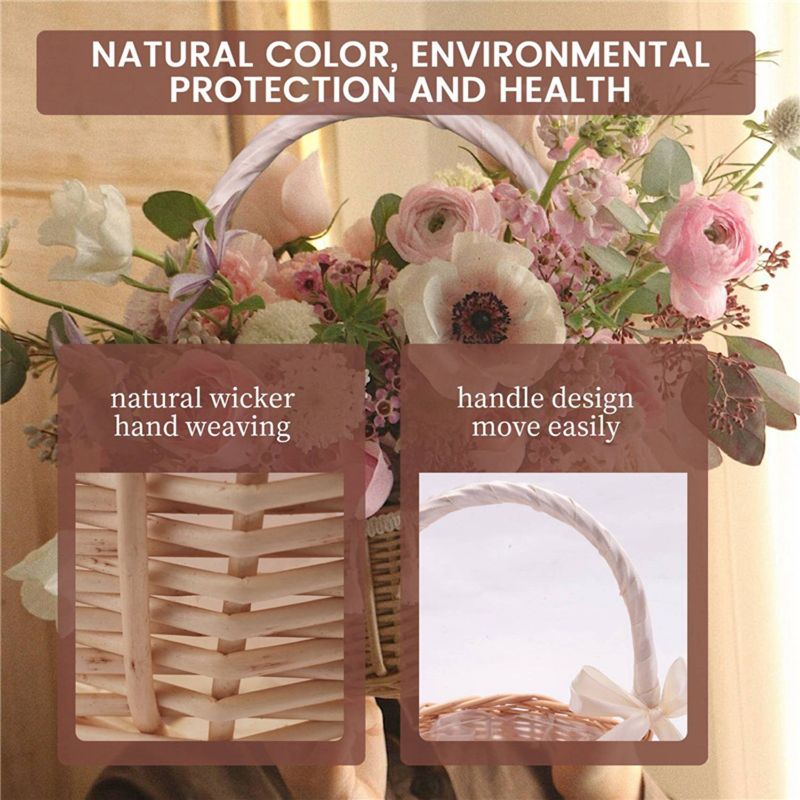 A56K ウィッカー製フラワーバスケット、ハンドルと白いリボ - Gardening Tools Girls のレビューと価格